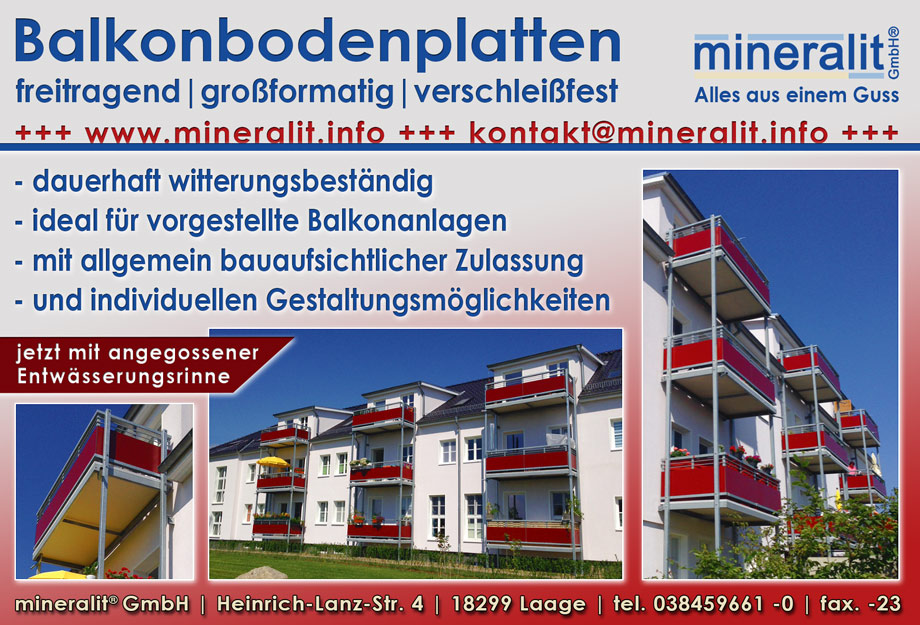 Balkonanlage mit vorgestellten Balkonkonstruktionen und Plattenelementen aus Mineralit