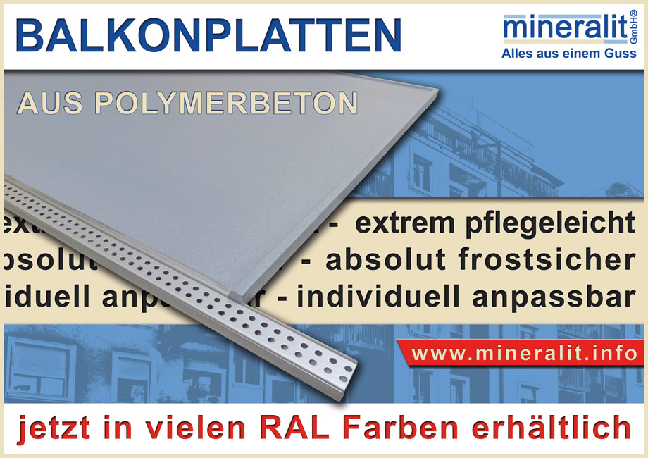 Balkonplatten grau - mit angegossener Regenrinne