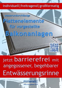 Plattenelement aus Polymerbeton mit angegossener barrierefreier Regenrinne