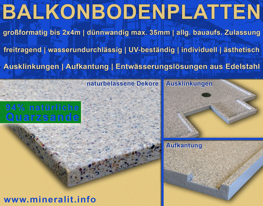 Balkonbodenplatten Details der Aufkantung und Ausklinkungen